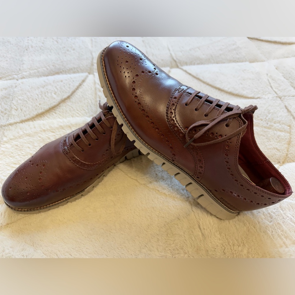 $220 Cole Haan Zerogrand Dark Brown Wingtip Brogue Oxford Leather Shoes 11.5 - Picture 2 of 9